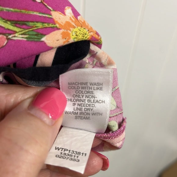 J. Jill Womens Tunic M Purple Pink Floral Print Contrast Border Pullover Rayon - Picture 8 of 13